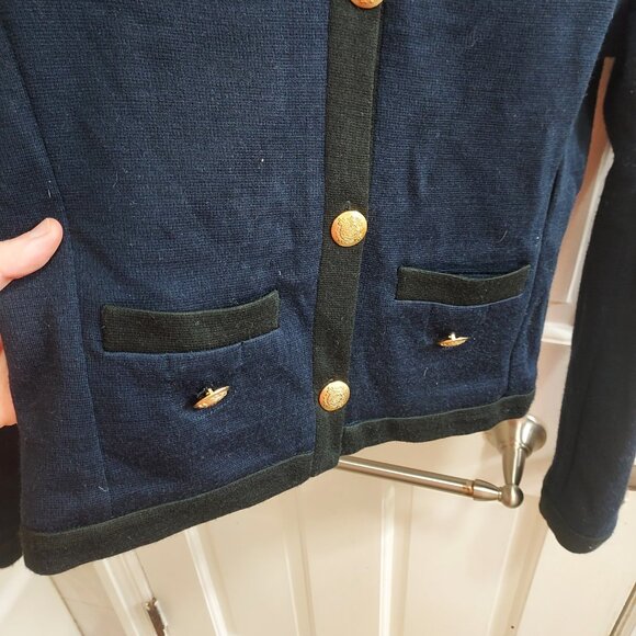 Sandro Wool Navy Blue Black Embossed Button Cardigan - Picture 5 of 9